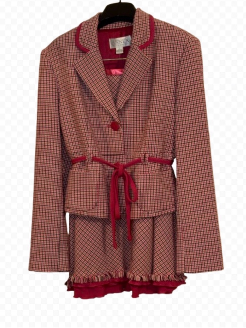 Casual Corner Red Plaid Tie-Waist Blazer Jacket